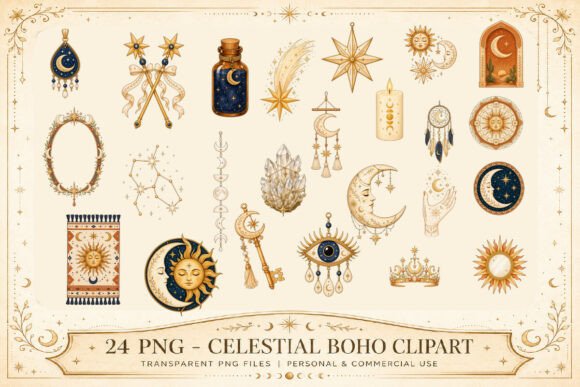 Download Celestial Boho Clipart Set - Boho clipart set Collection