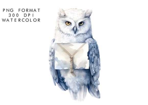 Download Watercolor White Owl with a Letter - White owl Collection