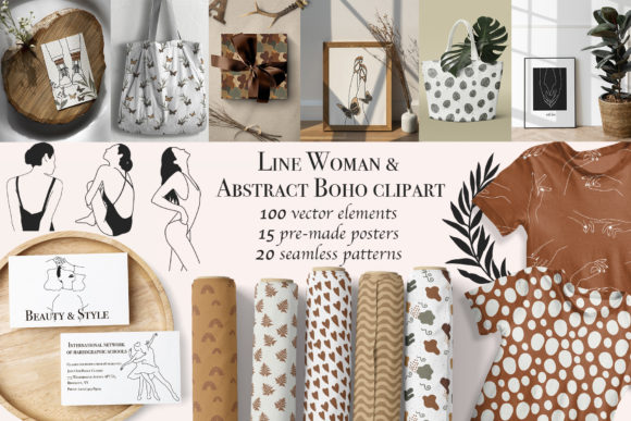 Download Line Woman &amp; Abstract Boho Clipart - Premium Bundle