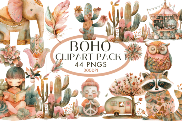 Download Watercolour Boho Clipart 44pngs - Premium Resources