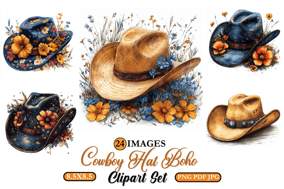 Download Cowboy Hat Boho Clipart Set - Boho clipart set Collection
