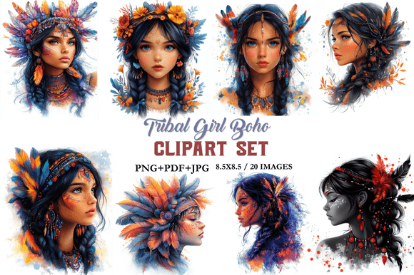 Download Tribal Girl Boho Clipart Set - Boho clipart set Collection
