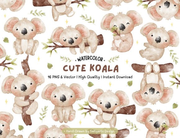 Download Watercolor Koala Boho Clipart Set - Boho clipart set Collection